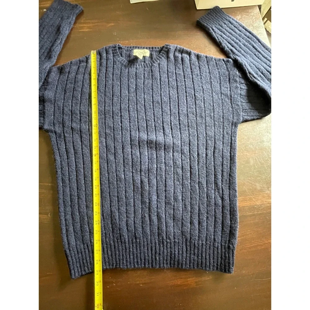 Vintage Eddie Bauer Mens Large Tall Navy Wool Ribbed Sweater Fisherman Grandpa - Picture 5 of 6